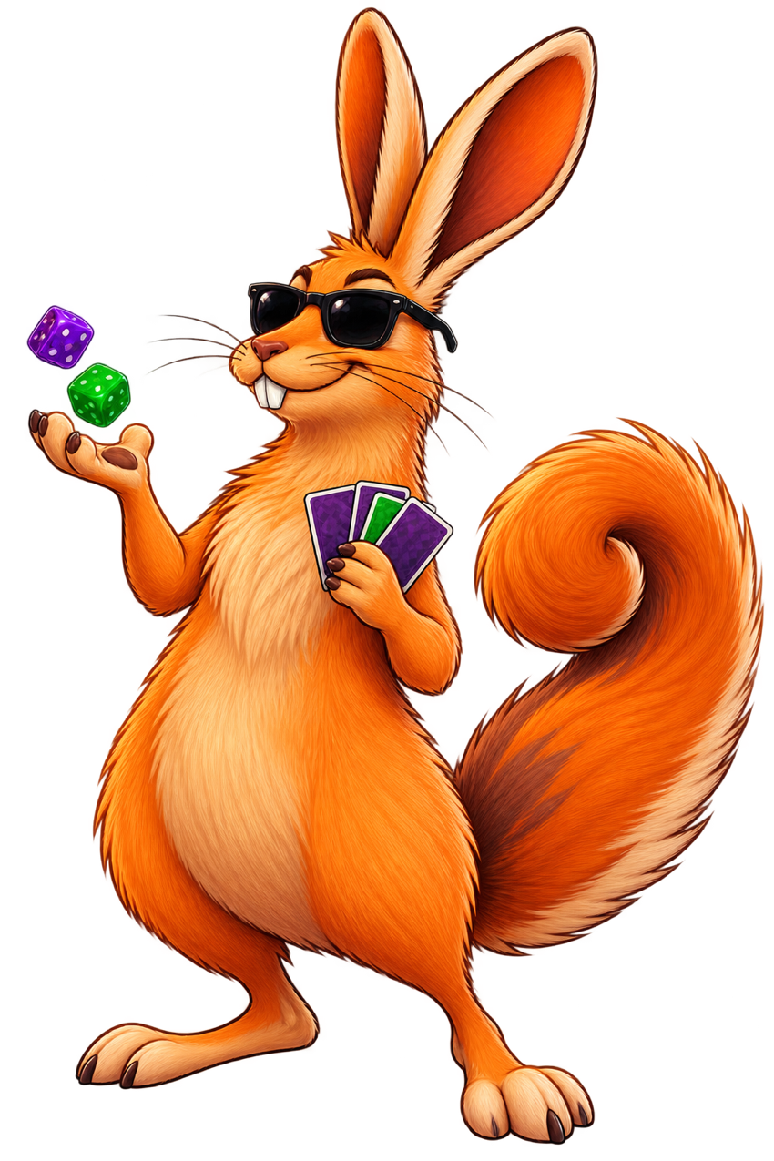 Mascota de Vizcacha Lúdica con lentes, dados y cartas